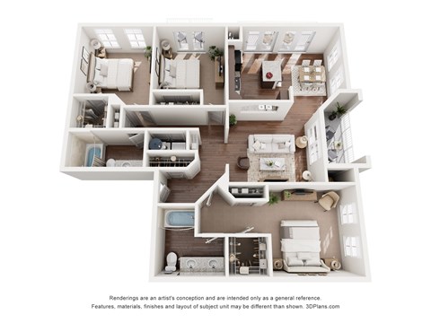 Floor plan for 3 beds, 2 baths, 1326 sqft